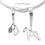Schnauzer Necklace Head and Body Designs on Paw Print Charm Holder in Sterling Silver on Omega Chain.