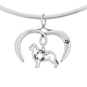 Newfoundland Necklace with Open Heart Charm Holder with Paw Print in Sterling Silver on Omega Chain.