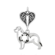 Newfoundland Sympathy Gift Pendant with Heart Shaped Angel Wing Pendant in Sterling Silver.