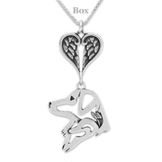 Nova Scotia Duck Tolling Retriever Sympathy Gift Necklace with Heart Shaped Angel Wing Pendant in Sterling Silver on Box Chain.