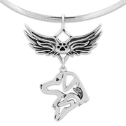 Nova Scotia Duck Tolling Retriever Pet Loss Necklace with Angel Wing Charm Holder with Paw Print in Sterling Silver on Omega Chain.