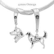Nova Scotia Duck Tolling Retriever Necklace Head and Body Designs on Paw Print Charm Holder in Sterling Silver on Omega Chain.