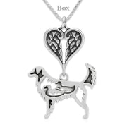 Novia Scotia Duck Tolling Retriever Sympathy Gift Necklace with Heart Shaped Angel Wing Pendant in Sterling Silver on Box Chain.