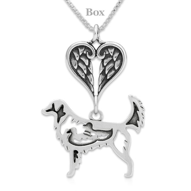Novia Scotia Duck Tolling Retriever Sympathy Gift Necklace with Heart Shaped Angel Wing Pendant in Sterling Silver on Box Chain.