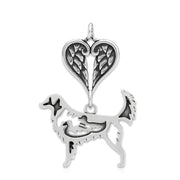 Nova Scotia Duck Tolling Retriever Sympathy Gift Pendant with Heart Shaped Angel Wing Pendant in Sterling Silver.