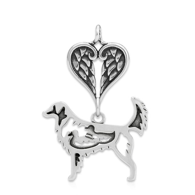 Nova Scotia Duck Tolling Retriever Sympathy Gift Pendant with Heart Shaped Angel Wing Pendant in Sterling Silver.
