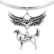 Nova Scotia Duck Tolling Retriever Pet Loss Necklace with Angel Wing Charm Holder with Paw Print in Sterling Silver on Omega Chain.