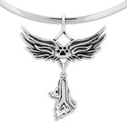 Papillon Pet Loss Necklace with Angel Wing Charm Holder with Paw Print in Sterling Silver on Omega Chain.