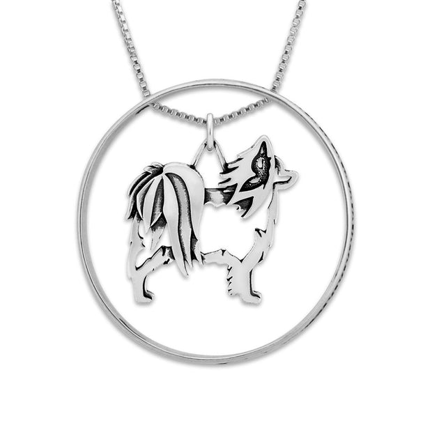 Sterling Silver Papillon Necklace w/Paw Print Enhancer, Body