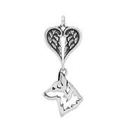 Pembroke Welsh Corgi Sympathy Gift Pendant with Heart Shaped Angel Wing Pendant in Sterling Silver.