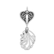 Pomeranian Sympathy Gift Pendant with Heart Shaped Angel Wing Pendant in Sterling Silver.
