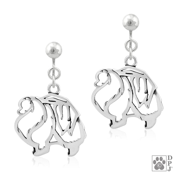 Pomeranian clip-on earrings in sterling silver, Stylish Pomeranian bling