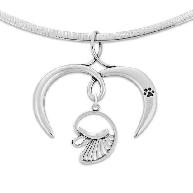Poodle Necklace with Open Heart Charm Holder with Paw Print in Sterling Silver on Omega Chain.