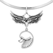 Poodle Pet Loss Necklace with Angel Wing Charm Holder with Paw Print in 
Sterling Silver on Omega Chain.