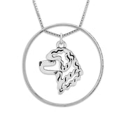 Sterling Silver Portuguese Water Dog Necklace w/Paw Print Enhancer, Head