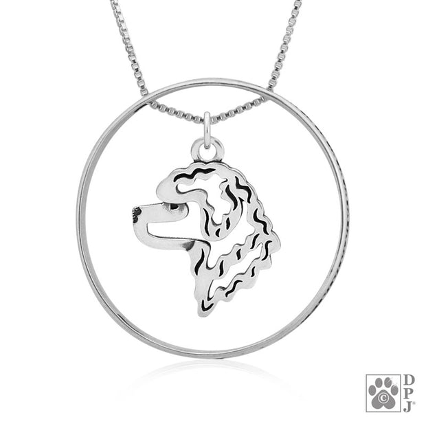Sterling Silver Portuguese Water Dog Necklace w/Paw Print Enhancer, Head