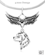 Portuguese Water Dog Memorial Necklace, Angel Wing Jewelry