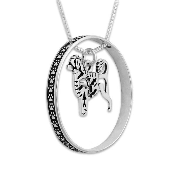 Sterling Silver Portuguese Water Dog Necklace w/Paw Print Enhancer, Body