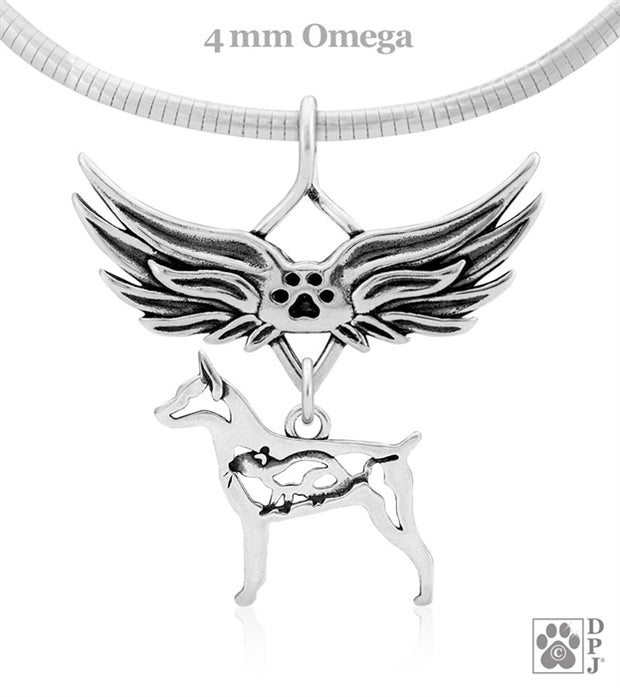 Sterling silver Rat Terrier angel wing memorial necklace, Remembrance jewelry, Rainbow Bridge pet sympathy gifts