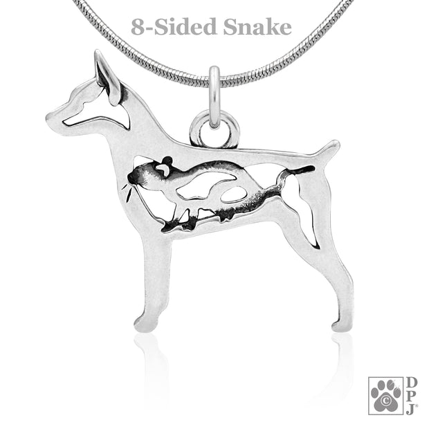 Sterling Silver Rat Terrier Necklace, w/Rat in Body