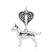 Rat Terrier Sympathy Gift Pendant with Heart Shaped Angel Wing Pendant in Sterling Silver.