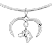 Rhodesian Ridgeback Necklace with Open Heart Charm Holder with Paw Print in Sterling Silver on Omega Chain.