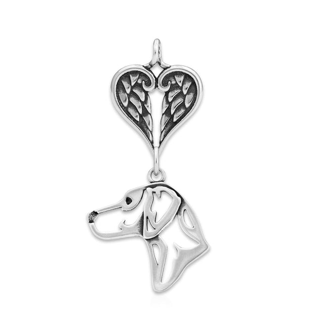 Rhodesian Ridgeback Sympathy Gift Pendant with Heart Shaped Angel Wing Pendant in Sterling Silver.