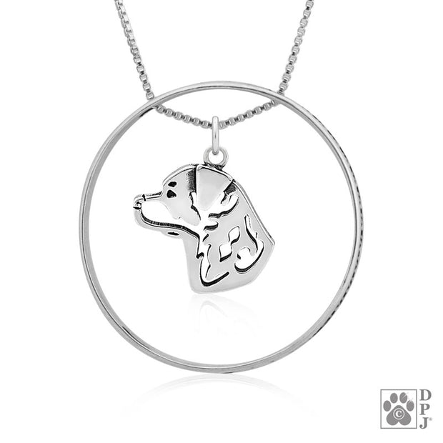 Sterling Silver Rottweiler Necklace w/Paw Print Enhancer, Head
