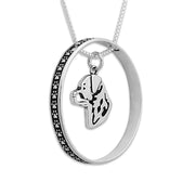 Sterling Silver Rottweiler Necklace w/Paw Print Enhancer, Head