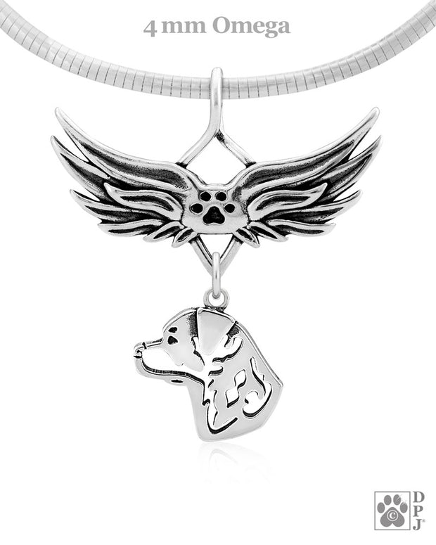 Rottweiler Memorial Necklace, Angel Wing Jewelry