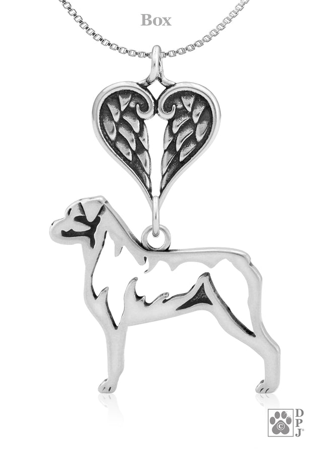 Rottweiler Angel Pendant, Sterling Silver Custom Memorial Keepsakes