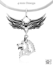 Samoyed Memorial Necklace, Angel Wing Jewelry