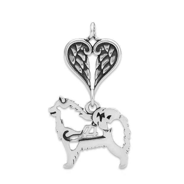 Samoyed Sympathy Gift Pendant with Heart Shaped Angel Wing Pendant in Sterling Silver.