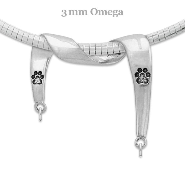 Paw Print Charm Holder in Sterling Silver on Omega Chain.