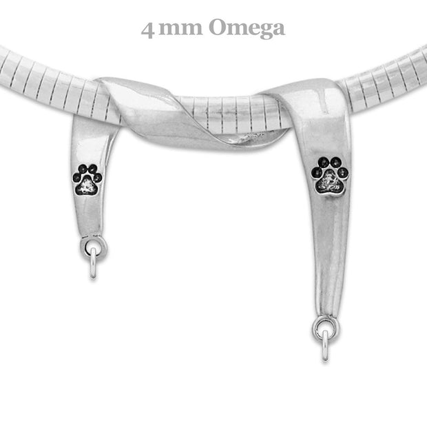 Paw Print Charm Holder in Sterling Silver on Omega Chain.