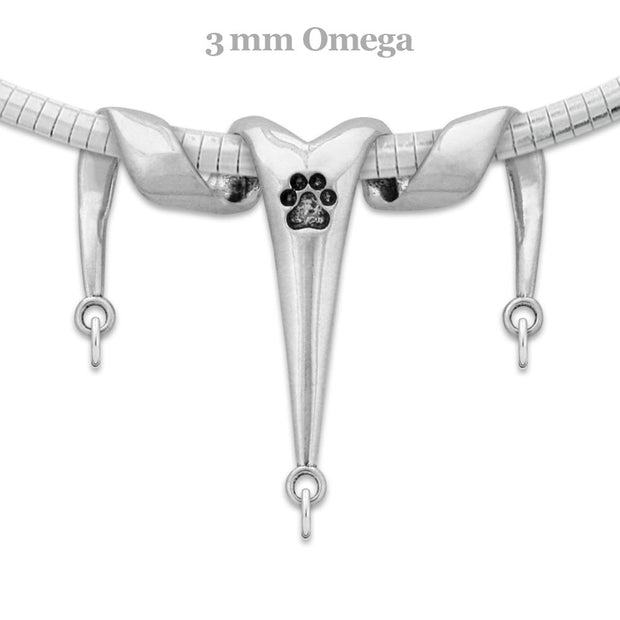 Paw Print Three Charm Holder in Sterling Silver on Omega Chain.