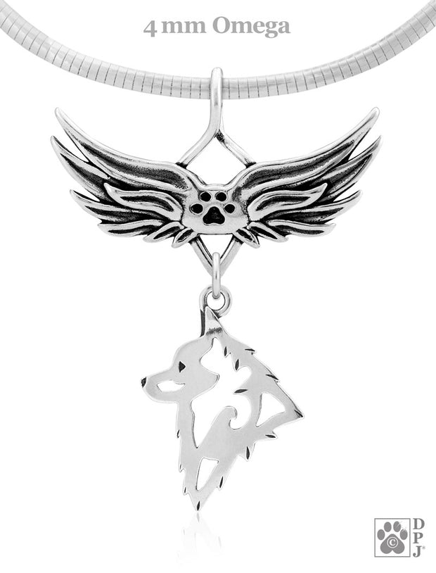 Schipperke Memorial Necklace, Angel Wing Jewelry