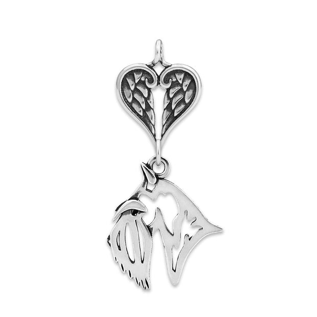 Scottish Terrier Sympathy Gift Pendant with Heart Shaped Angel Wing Pendant in Sterling Silver.
