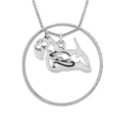 Sterling Silver Scottish Terrier Necklace w/Paw Print Enhancer, Body