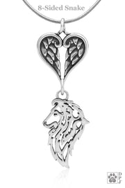 Shetland Sheepdog Angel Necklace, Personalized Sterling Silver Sympathy Gift