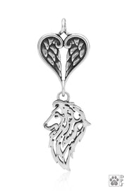Shetland Sheepdog Angel Necklace, Personalized Sterling Silver Sympathy Gift