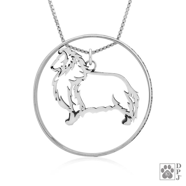 Sterling Silver Shetland Sheepdog Necklace w/Paw Print Enhancer, Body