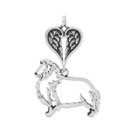 Shetland Sheepdog Sympathy Gift Pendant with Heart Shaped Angel Wing Pendant in Sterling Silver.