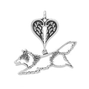 Shetland Sheepdog Sympathy Gift Pendant with Heart Shaped Angel Wing Pendant in Sterling Silver.