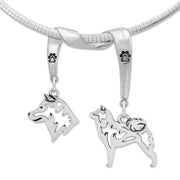 Shiba Inu Necklace Head and Body Designs on Paw Print Charm Holder in Sterling Silver on Omega Chain.