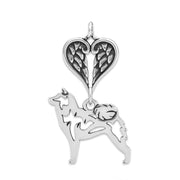 Shiba Inu Sympathy Gift Pendant with Heart Shaped Angel Wing Pendant in Sterling Silver.
