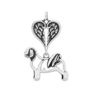 Shih Tzu Sympathy Gift Pendant with Heart Shaped Angel Wing Pendant in Sterling Silver.