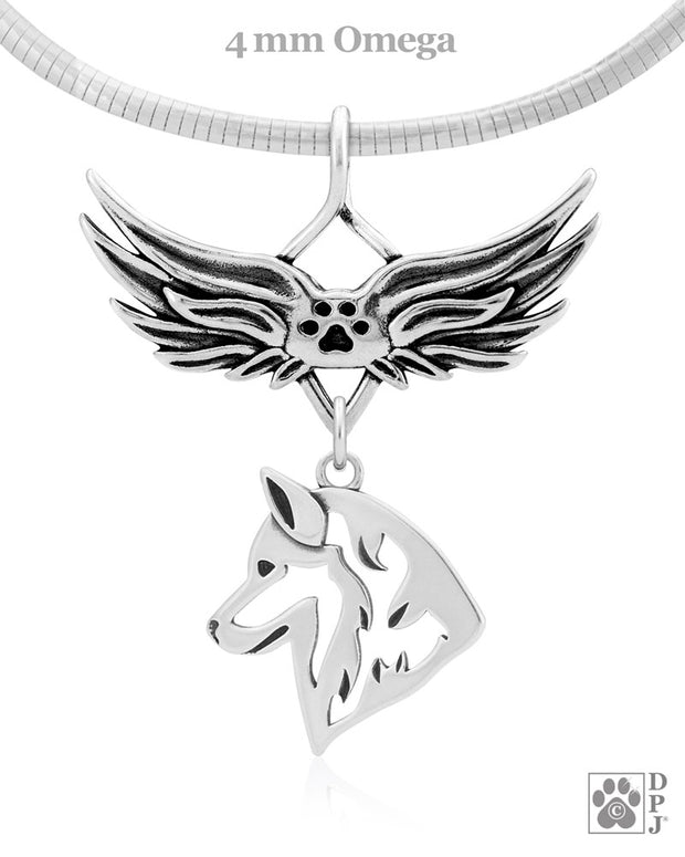 Siberian Husky Memorial Necklace, Angel Wing Jewelry