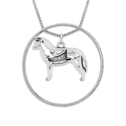 Sterling Siberian Husky Necklace w/Paw Print Enhancer, Body