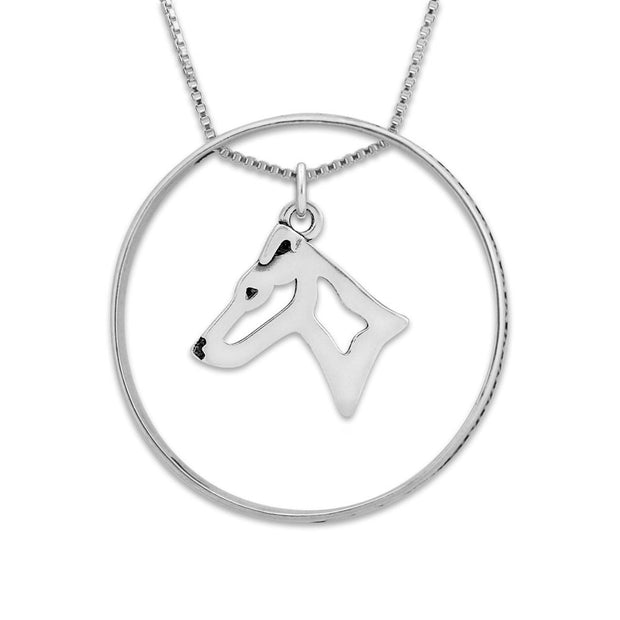 Sterling Smooth Fox Terrier Necklace w/Paw Print Enhancer, Head